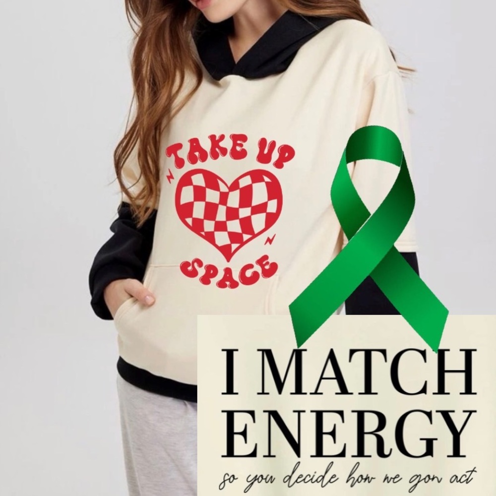 Take Up Space Mental Health graphic oversized pullover hoodie sweatshirt large